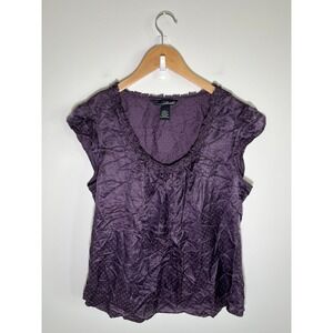 Y2K‎ Womens Top Purple L Polka Dots Ruffle Going Out